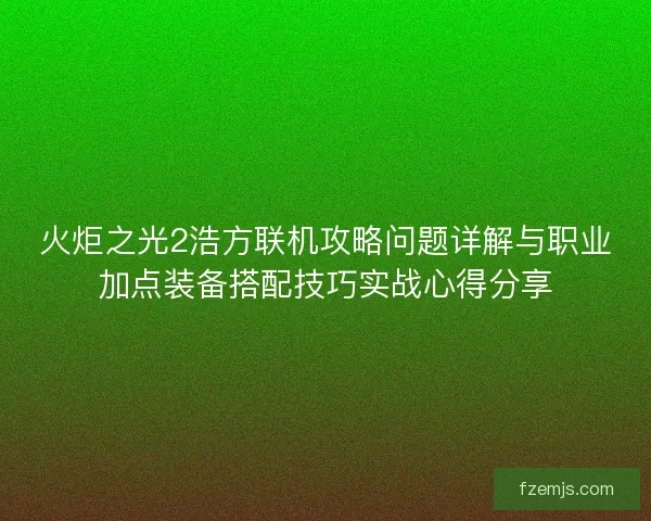 火炬之光2浩方联机攻略问题详解与职业加点装备搭配技巧实战心得分享